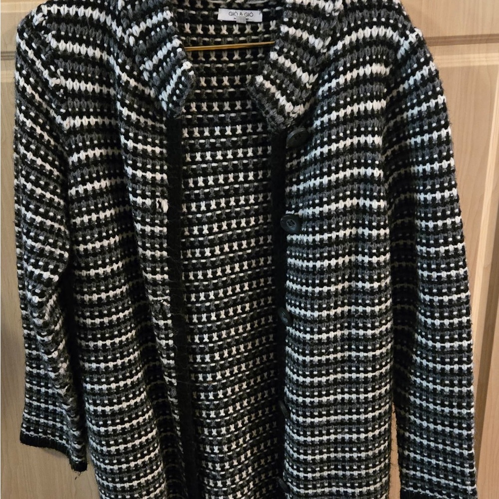 Chic Black and White Striped Coat